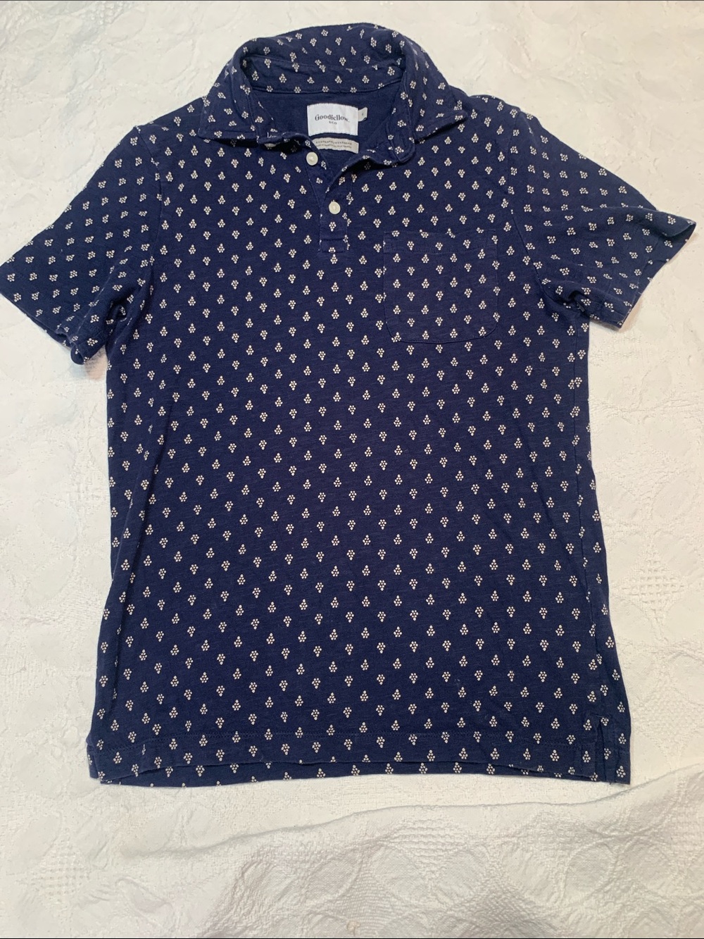 Goodfellow Navy Polo with Small White Diamond Print